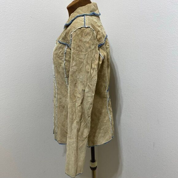 Wilsons Leather Maxima Women's Medium Tan Suade Western Denim Lined Jacket - Picture 4 of 9